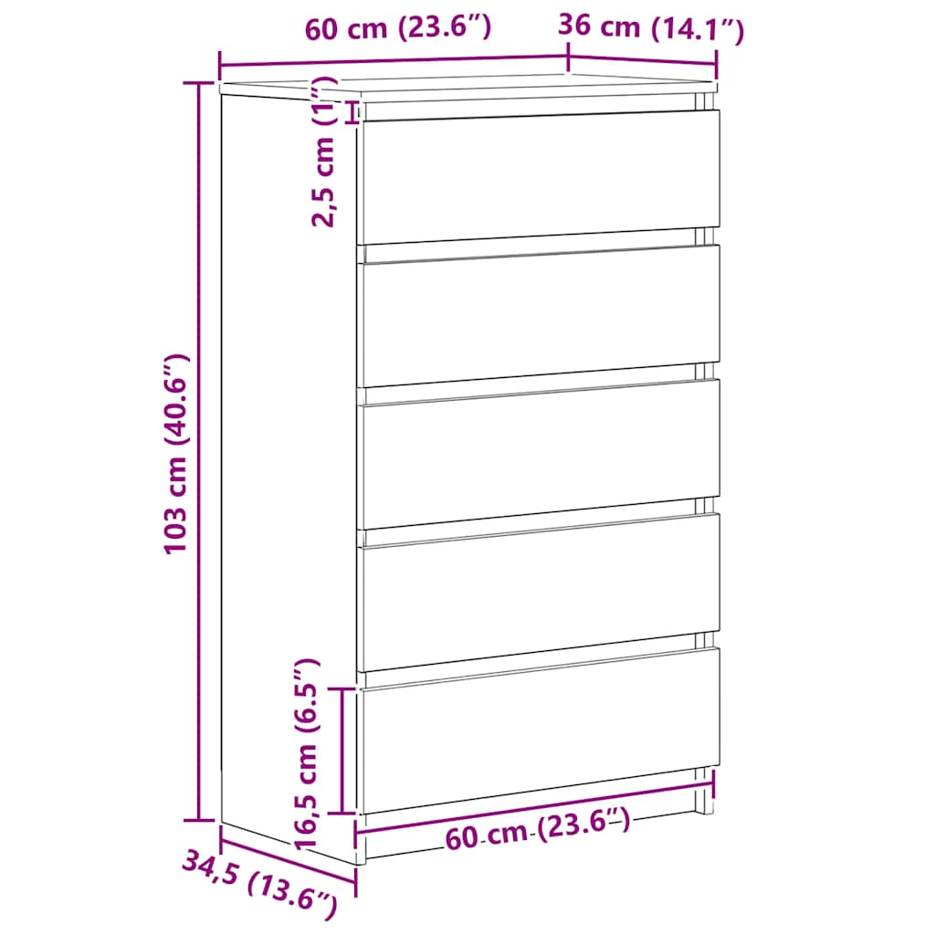 Drawer Cabinet Artisan Oak 60x36x103 cm Engineered Wood